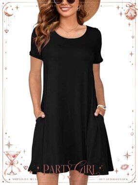 Women's Summer T-Shirt Swing Dress Short Sleeve Crewneck Casual Sundress with